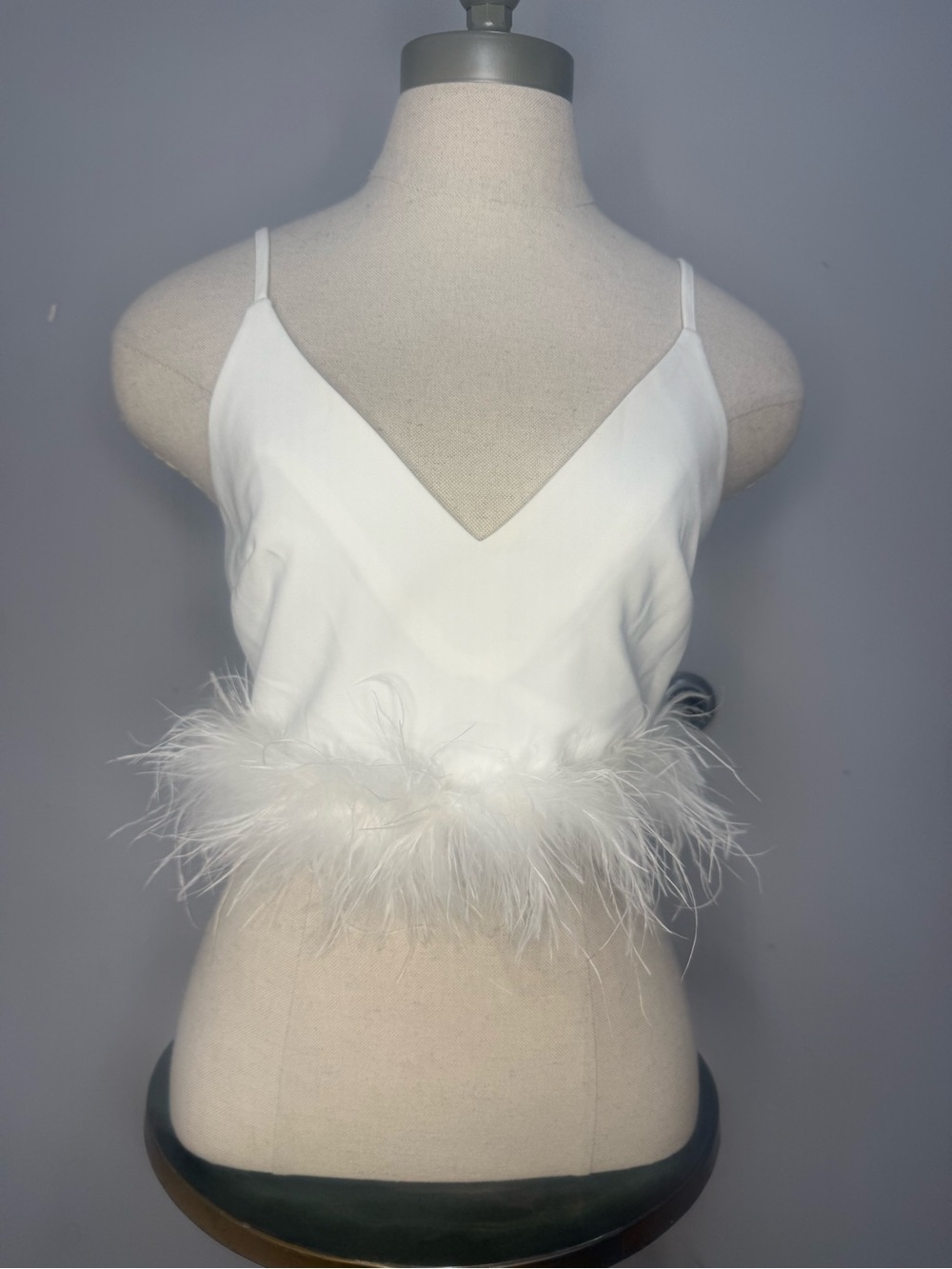 Nasty Gal White Feather-Trim V-Neck Camisole - Picture 1 of 6